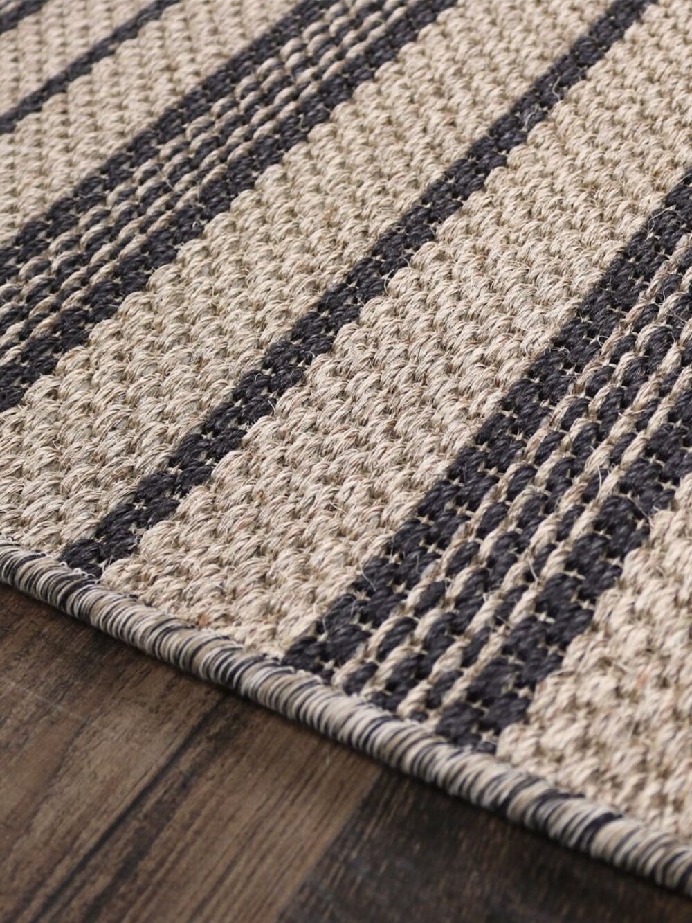 Pottery Barn Striped Sisal Rug Runner Chrome Blue 2x8 Custom NIP New